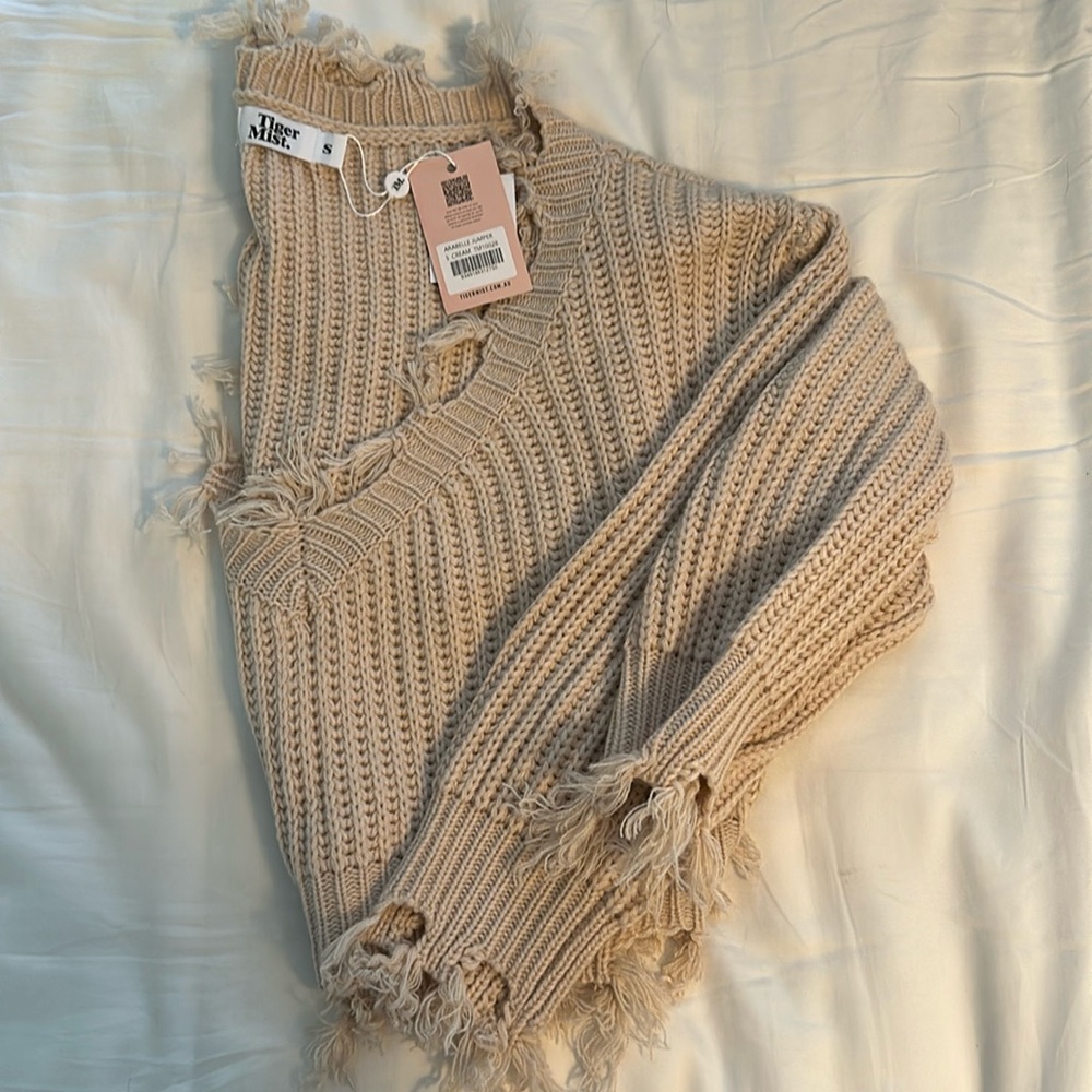 tiger mist cropped distressed sweater